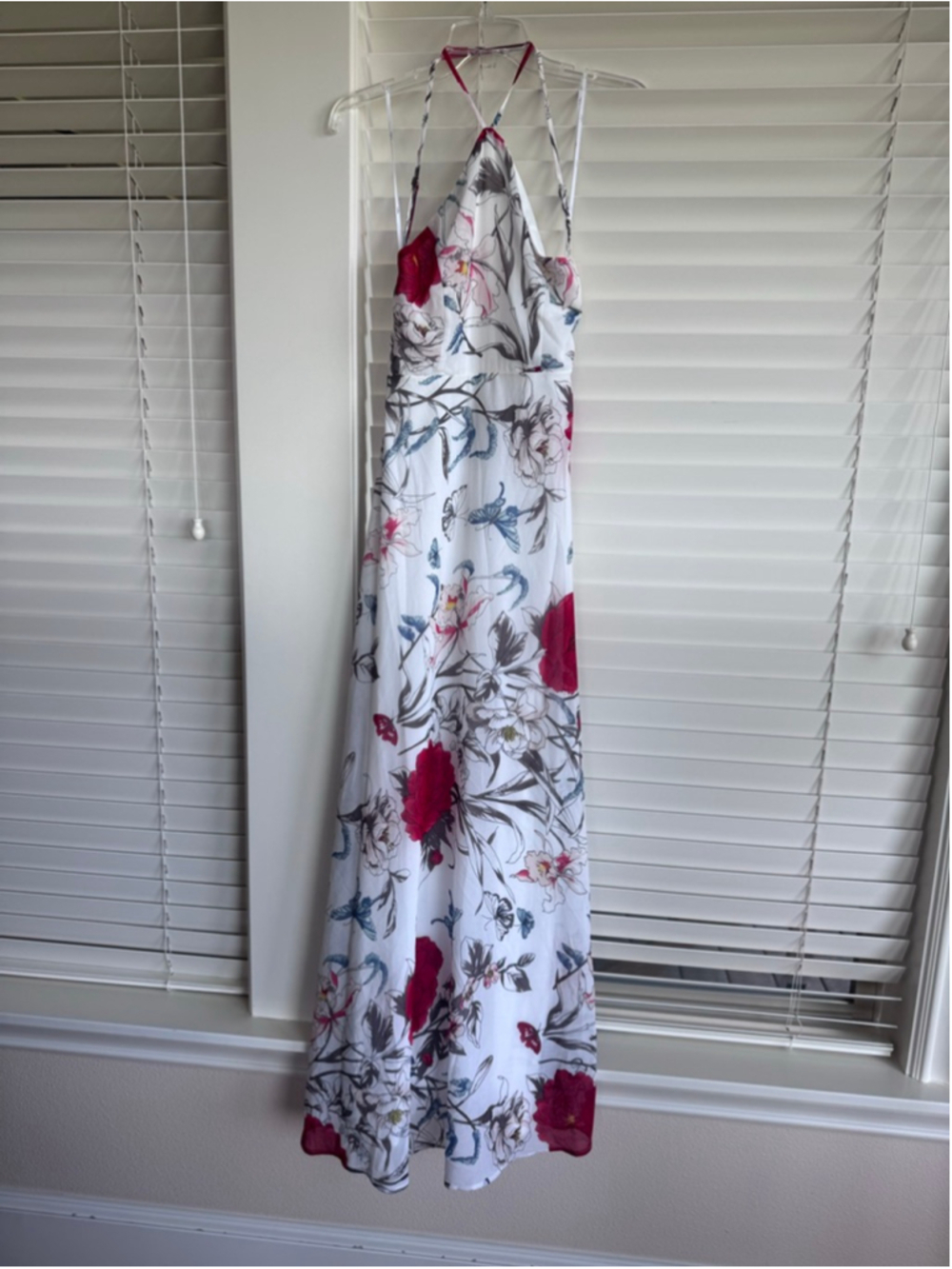 Lulus White Red Floral Halter Maxi Dress Small